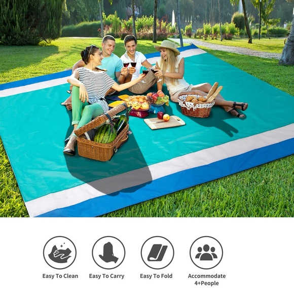 NIB - Sandproof 79” X 82” Oversized Beach Blanket in Color: Lake Blue - Picture 2 of 13